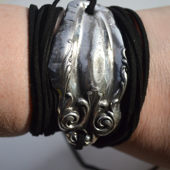 Antique Silver Yoga Cuff Bracelet Tie Wrap Cord - Picture 5 of 5